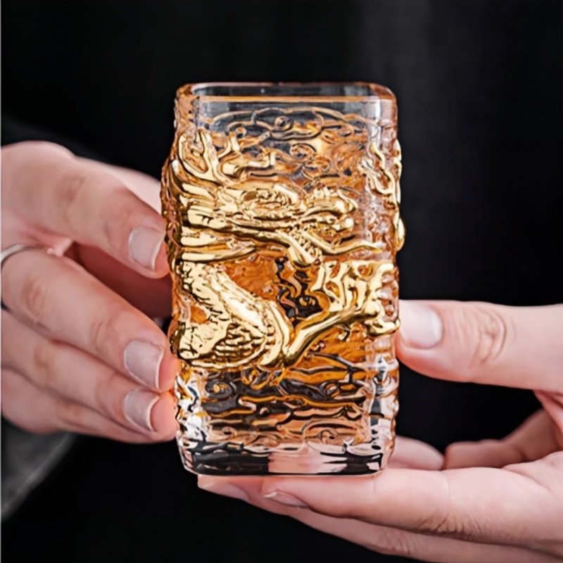 Chinese Creative Coloured Glaze Crysal Gilding Year Of The Dragon Glass Tea Cup With Golden Dragon Auspicious Clouds Figurines Chinese Creative Coloured Glaze Crysal Gilding Year Of The Dragon Glass Tea Cup With Golden Dragon Auspicious Clouds Figurines