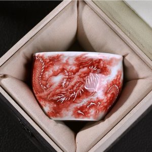 Chinese Alum Red Vintage Gongfu Tea Ceremony Accessories Dragon Pattern Handcraft Tea Cup Chawan