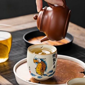 Traditional Handcraft Ru Kiln Ice Crackle Glaze Gongfu Tea Ceremony Cute Dragon Tea Cups