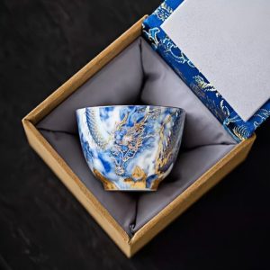 Chinese Vintage Palace Style Firing Decoration Technique Dragon Blue Ceramic Kungfu Tea Cup