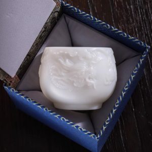 Traditional Chinese Ice Jade Porcelain Year Of The Relief Dragon Pattern Gongfu Master Tea Cup
