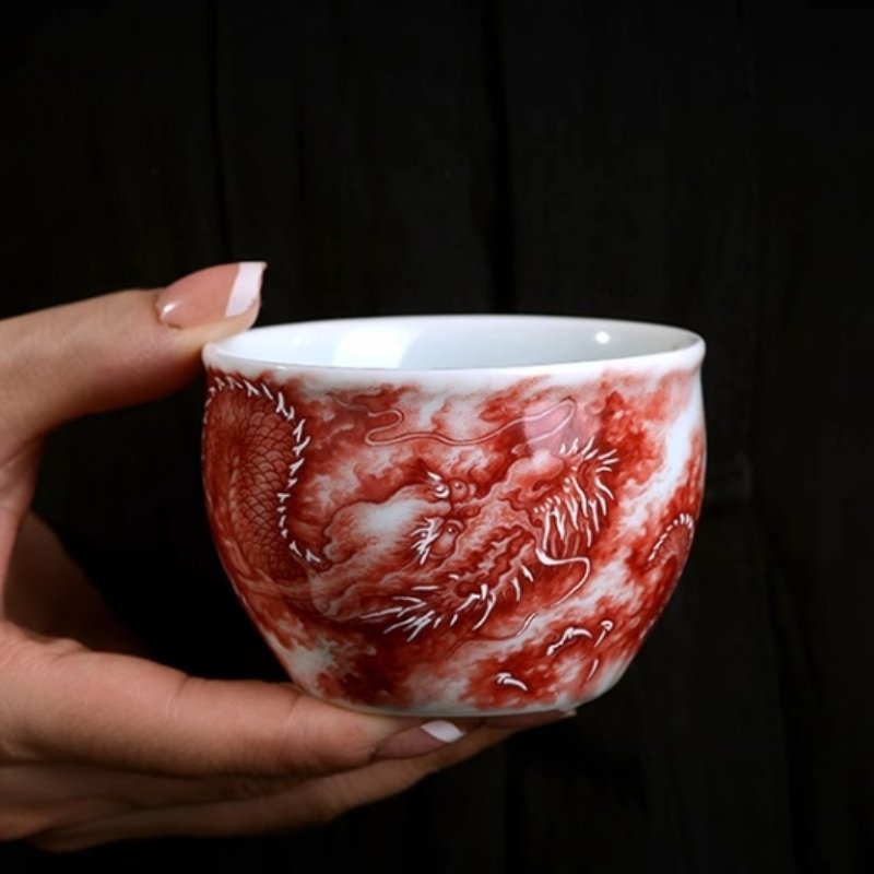 Chinese Alum Red Vintage Gongfu Tea Ceremony Accessories Dragon Pattern Handcraft Tea Cup Chawan Chinese Alum Red Vintage Gongfu Tea Ceremony Accessories Dragon Pattern Handcraft Tea Cup Chawan