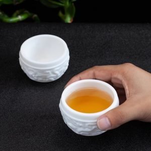 Chinese White Jade Porcelain Relief Dragon Pattern Master Tea Cup Gongfu Tea Accessories