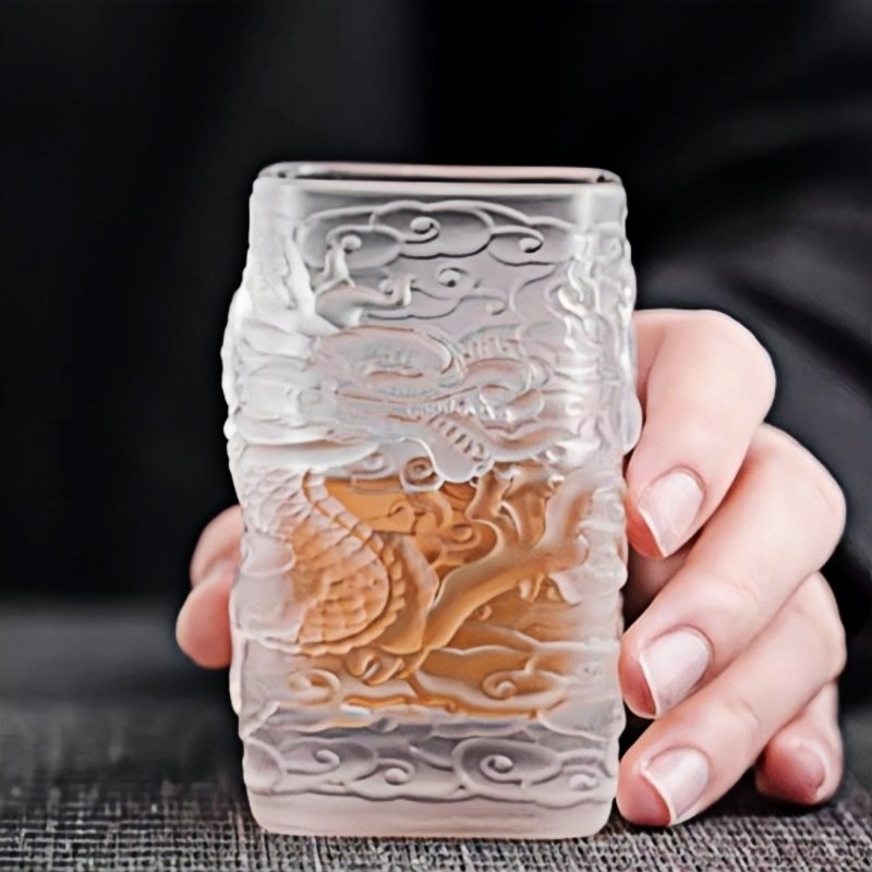 Chinese Creative Coloured Glaze Crysal Gilding Year Of The Dragon Glass Tea Cup With Golden Dragon Auspicious Clouds Figurines Chinese Creative Coloured Glaze Crysal Gilding Year Of The Dragon Glass Tea Cup With Golden Dragon Auspicious Clouds Figurines