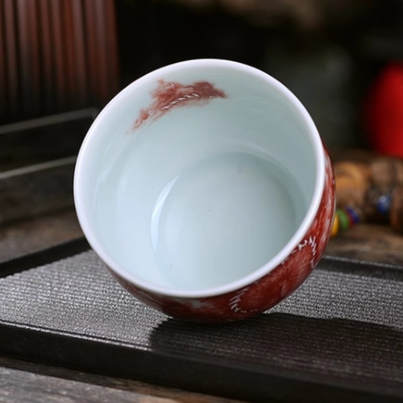 Chinese Alum Red Vintage Gongfu Tea Ceremony Accessories Dragon Pattern Handcraft Tea Cup Chawan Chinese Alum Red Vintage Gongfu Tea Ceremony Accessories Dragon Pattern Handcraft Tea Cup Chawan