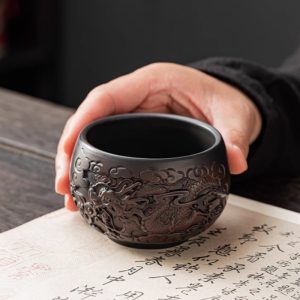 Creative Zisha Pottery Chinese Dragon Master Tea Cup With Relief Auspicious Dragon Figurines