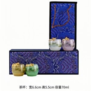 Coloured Glaze A Thousand Mile Of Rivers And Mountains Dragon Tea Cups With Golden Auspicious Dragon Figurine