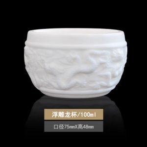 Chinese White Jade Porcelain Relief Dragon Pattern Master Tea Cup Gongfu Tea Accessories