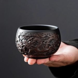 Creative Zisha Pottery Chinese Dragon Master Tea Cup With Relief Auspicious Dragon Figurines