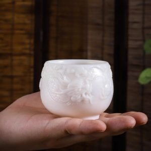 Traditional Chinese Ice Jade Porcelain Year Of The Relief Dragon Pattern Gongfu Master Tea Cup
