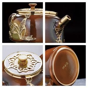 4.4 Fl Oz-5.1 Fl Oz Vintage Small Gold Inlaid Traditional Patterns Chinese Ceramic Tea Kettles