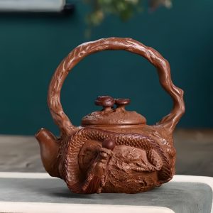 Vintage Yixing Dragon's Blood Sand Clay Japanese Dragon Shaped Gongfu Teapot With Lifting Beam Handle