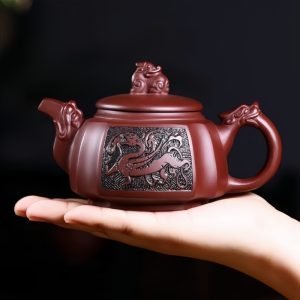 Vintage Chinese Handmade Yixing Purple Clay Red Dragon Spout And Handle Large Capacity Teapot