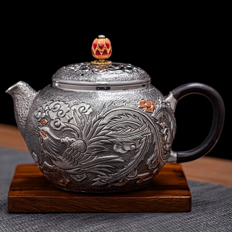Antique Handcraft Enamel Color Pot Twist Silver Teapot With Relief Dragon And Phoenix Pattern Antique Handcraft Enamel Color Pot Twist Silver Teapot With Relief Dragon And Phoenix Pattern