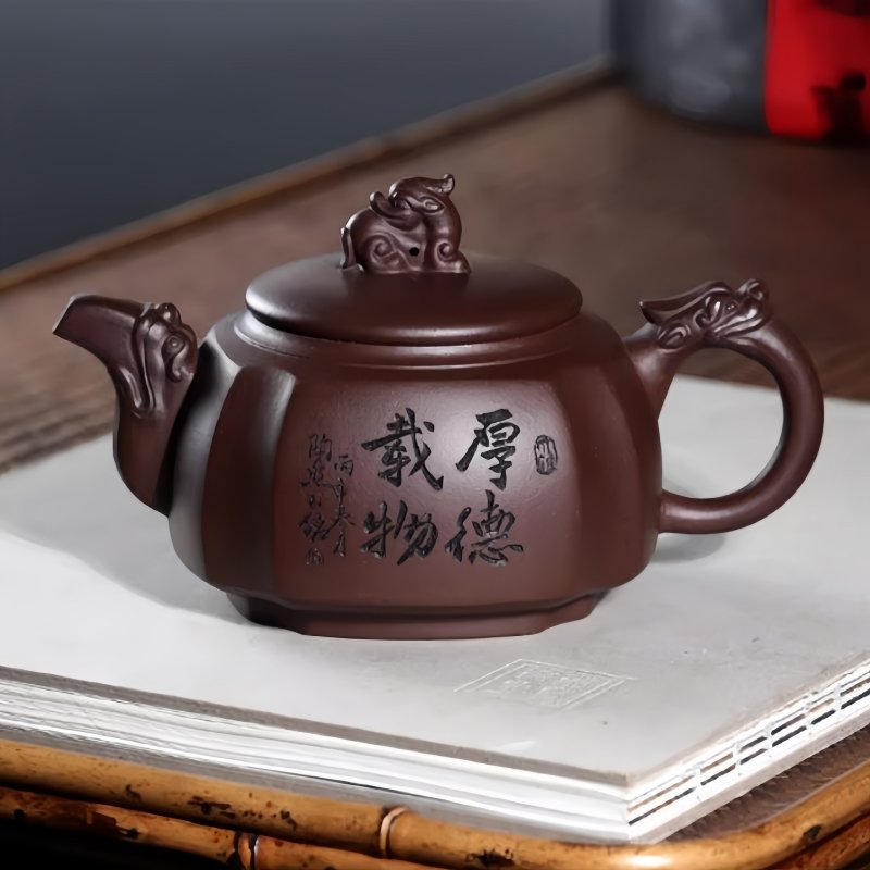 Large And Small Antique Chinese Yixing Purple Clay Twist Square Teapot Large And Small Antique Chinese Yixing Purple Clay Twist Square Teapot