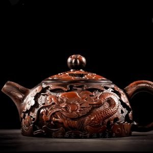 Antique Chinese Yixing Purple Pottery Clay Year Of The Dragon Teapot With Relief Auspicious Dragon Figurine