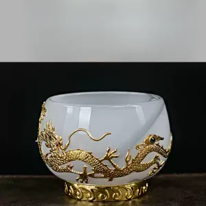 Chinese Handmade Colored Glaze Gold Dragon Family Name Master Cup