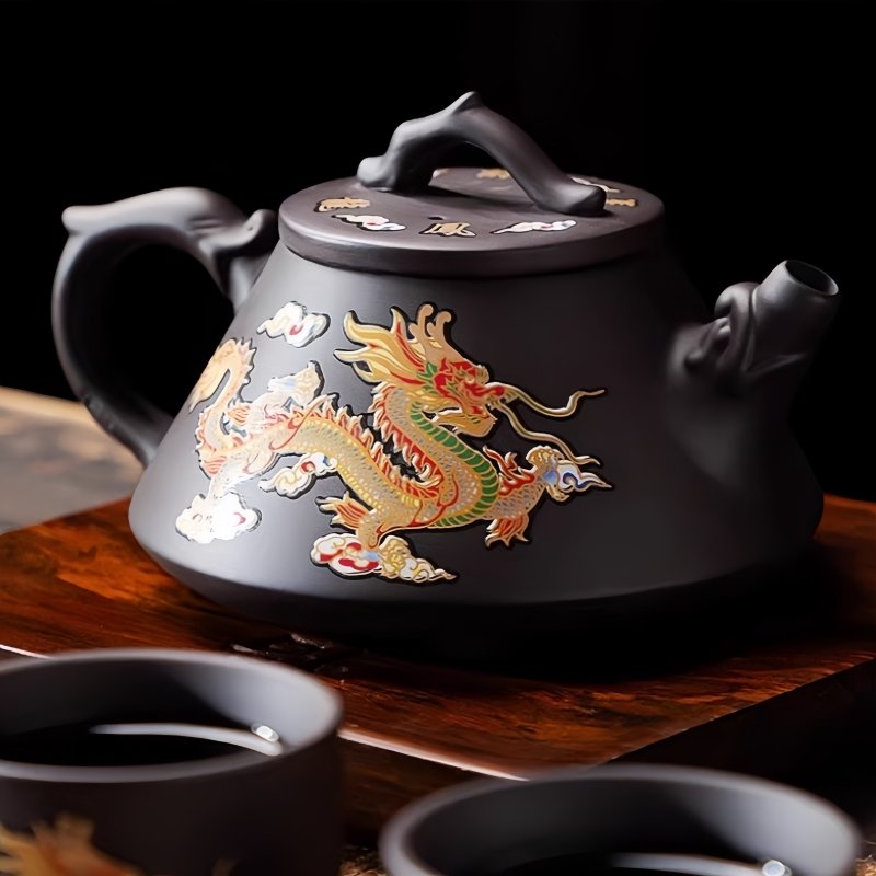Yixing Purple Clay Antique Chinese Year Of The Dragon Stone Gourd Teapot Color Changing Dragon Pattern Yixing Purple Clay Antique Chinese Year Of The Dragon Stone Gourd Teapot Color Changing Dragon Pattern