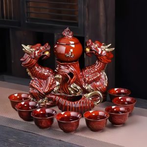 Vintage Japanese Ceramic Gilding Red Double Dragon Tea Set