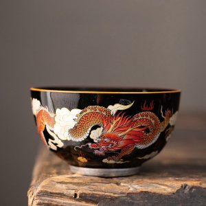 Handmade Antique Chinese Silver Dragon And Phoenix Pattern Ceramic Gongfu Tea Cup