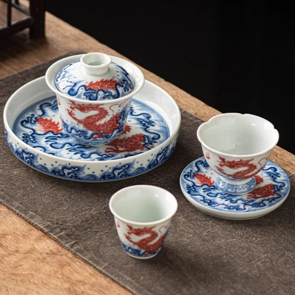 Traditional Chinese Antique Blue And White Porcelain Wave Tea Set Traditional Chinese Antique Blue And White Porcelain Wave Tea Set