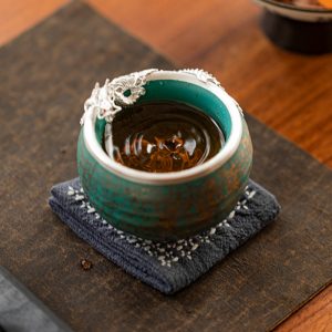 Vintage Year Of The Dragon Green Ceramic Kiln Change Tea Cup With Silver Dragon Figurine