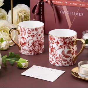 Vintage Handmade  Red Rose Of Fine England Bone China Gold Rim Tea Cups Mugs