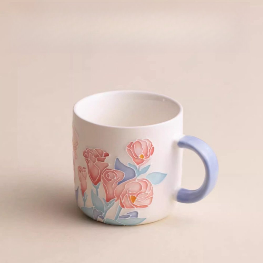 Antique Japanese Pink Hand Painted Rose Of England Garden Of Splendor Ceramic Mug For Sale Antique Japanese Pink Hand Painted Rose Of England Garden Of Splendor Ceramic Mug For Sale