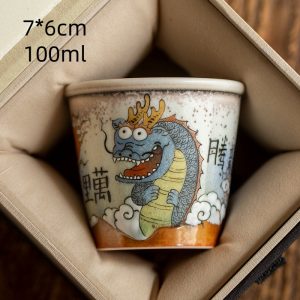 Chinese Jingdezhen Kiln Change Porcelain Hand Painted Cartoon Cute Dragon Gongfu Tea Cup
