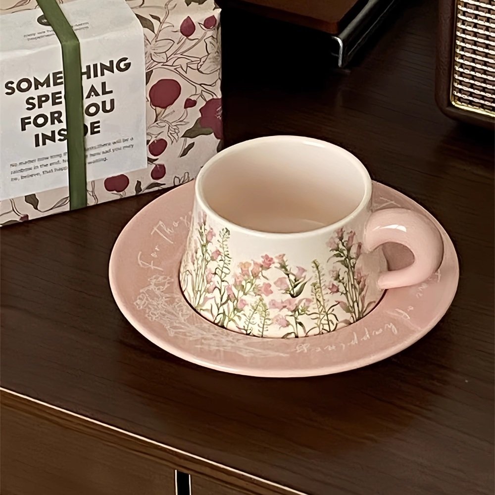 Vintage Pink Rose Ceramic Tea Cup With Red Roses Saucer And Spoon For Sale Vintage Pink Rose Ceramic Tea Cup With Red Roses Saucer And Spoon For Sale