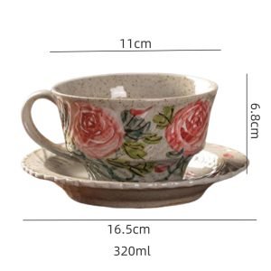 English Hand Painted Desert Rose Ceramic Tea Cups Coffee Mugs And Roses Saucer Set