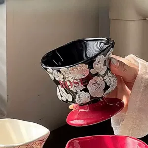 Vintage Paragon English Old Country Black Ceramic White Rose Goblet Mug For Sale