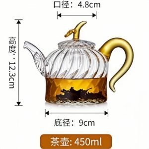 15.2 Fl Oz Spiral Pattern Transparent Glass Teapot With Stainless Steel Loose Leaf Strainer In Spout
