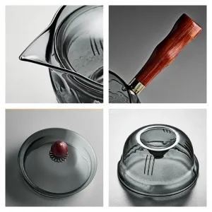 19.3 Fl Oz Transparent And Grey Rotating Glass Teapots With Glass Infusers And Wooden Handle