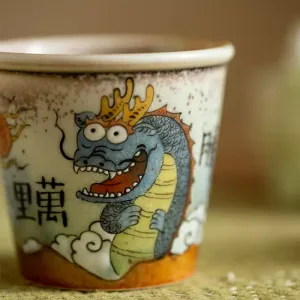 Chinese Jingdezhen Kiln Change Porcelain Hand Painted Cartoon Cute Dragon Gongfu Tea Cup
