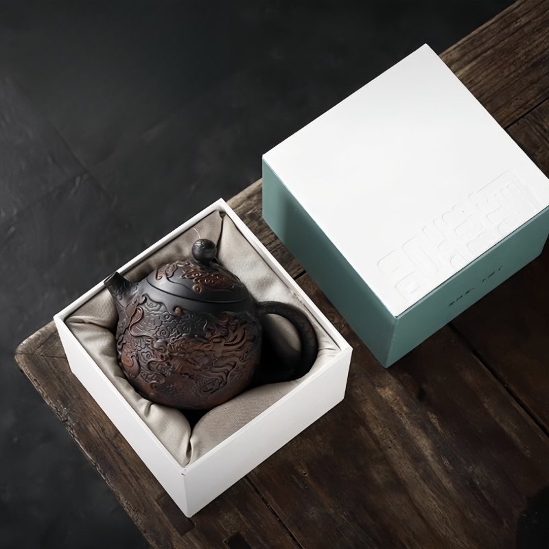 Vintage Black Clay Pottery Relief Chinese Teavana Imperial Dragon Egg Yixing Handmade Teapot Vintage Black Clay Pottery Relief Chinese Teavana Imperial Dragon Egg Yixing Handmade Teapot