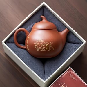 Antique Chinese Handcraft Yixing Purple Clay Pear-shaped Teapot Fortune Cute Pattern