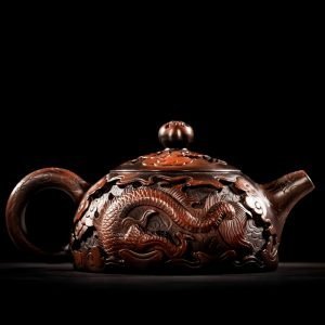 Antique Chinese Yixing Purple Pottery Clay Year Of The Dragon Teapot With Relief Auspicious Dragon Figurine
