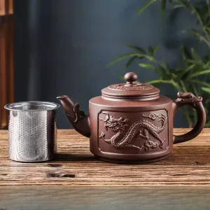 Handmade Antique Chinese Purple Clay Large Capacity Teapot  With Stainless Steel Infuser