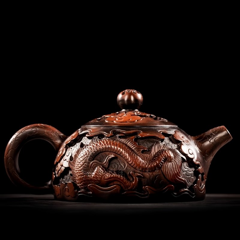 Antique Chinese Yixing Purple Pottery Clay Year Of The Dragon Teapot With Relief Auspicious Dragon Figurine Antique Chinese Yixing Purple Pottery Clay Year Of The Dragon Teapot With Relief Auspicious Dragon Figurine