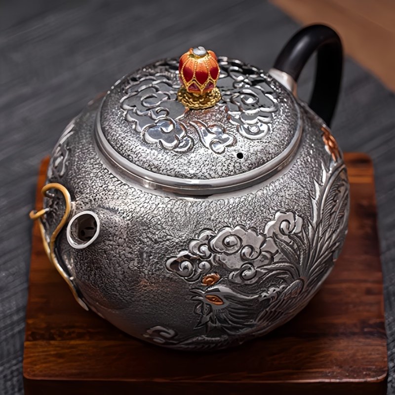 Antique Handcraft Enamel Color Pot Twist Silver Teapot With Relief Dragon And Phoenix Pattern Antique Handcraft Enamel Color Pot Twist Silver Teapot With Relief Dragon And Phoenix Pattern