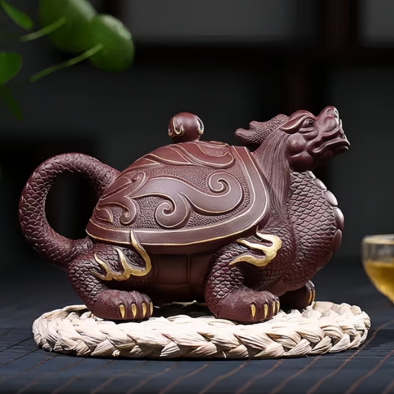 Chinese Gilding Dragon Turtle Shaped Yixing Purple Clay Teapot With Unique Dragon Ball Twist Chinese Gilding Dragon Turtle Shaped Yixing Purple Clay Teapot With Unique Dragon Ball Twist