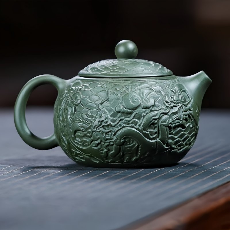 Chinese Vintage Yixing Handcraft Clay Green Auspicious Dragon Handmade Xishi Gongfu Teapot Chinese Vintage Yixing Handcraft Clay Green Auspicious Dragon Handmade Xishi Gongfu Teapot