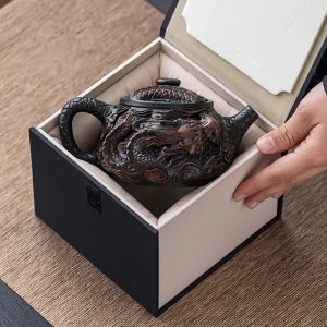 Antique Chinese Yixing Purple Clay Ceramic Year Of The Dragon Teapot Relief Dragon Figurine