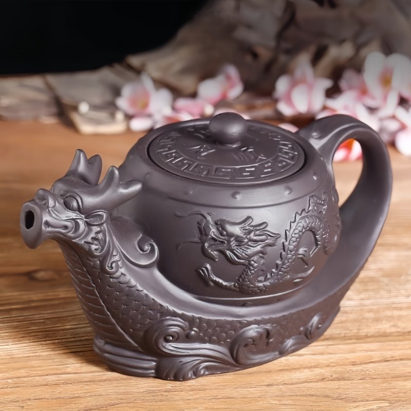 Chinese Yixing Black And Brown Clay Dragon Boat Shaped Gongfu Teapot With Strainer In Spout Chinese Yixing Black And Brown Clay Dragon Boat Shaped Gongfu Teapot With Strainer In Spout