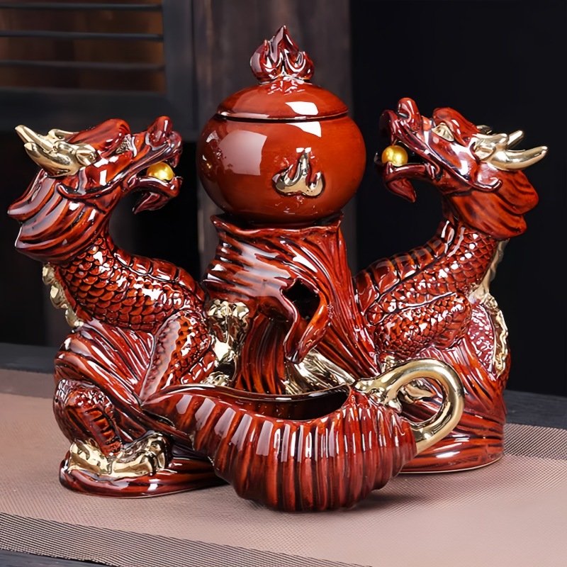 Vintage Japanese Ceramic Gilding Red Double Dragon Tea Set Vintage Japanese Ceramic Gilding Red Double Dragon Tea Set