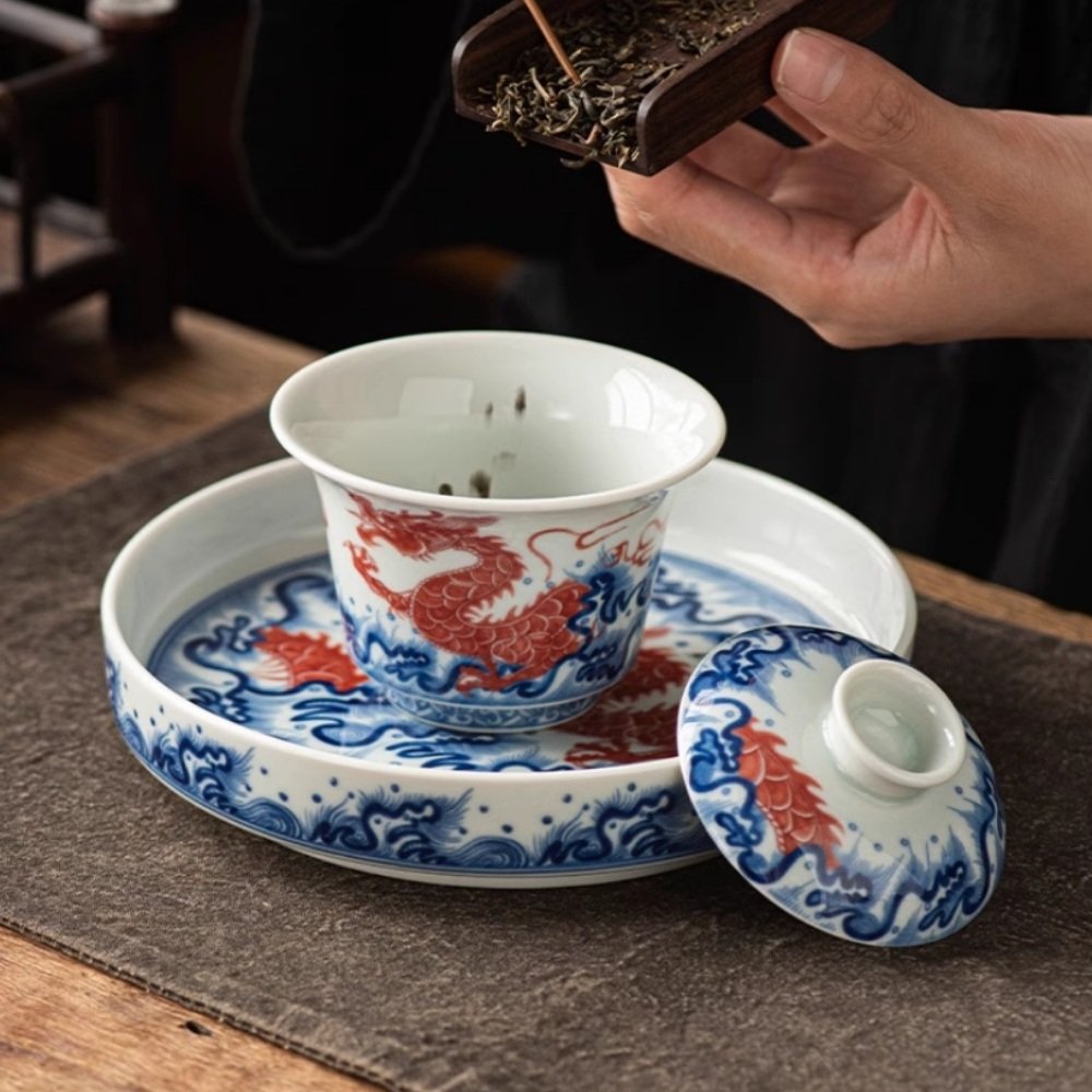 Traditional Chinese Antique Blue And White Porcelain Wave Tea Set Traditional Chinese Antique Blue And White Porcelain Wave Tea Set