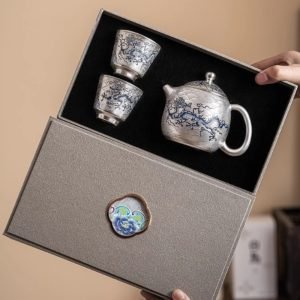 Gilt Silver Tea Sets Antique Blue And White Porcelain Dragon Pattern With Gift Box