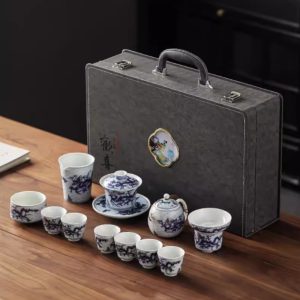 Year Of The Dragon Tea Set With Blue And White Porcelain Dragons Pattern