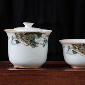 Ceramic Antique Green Dragon Theme Travel Tea Kit Set With Portable Bag